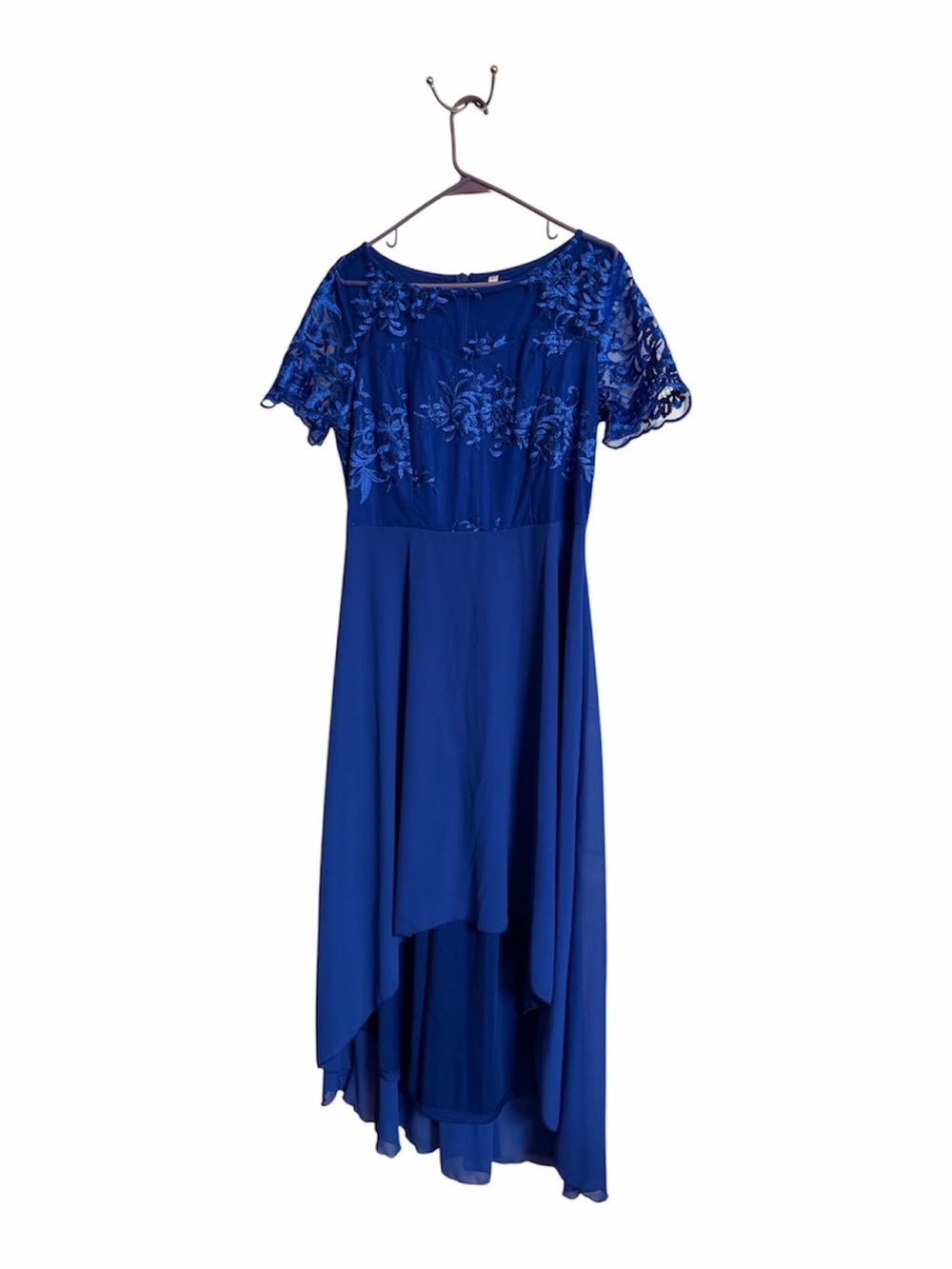 Blue Lace Bodice High-Low Evening Dress size L